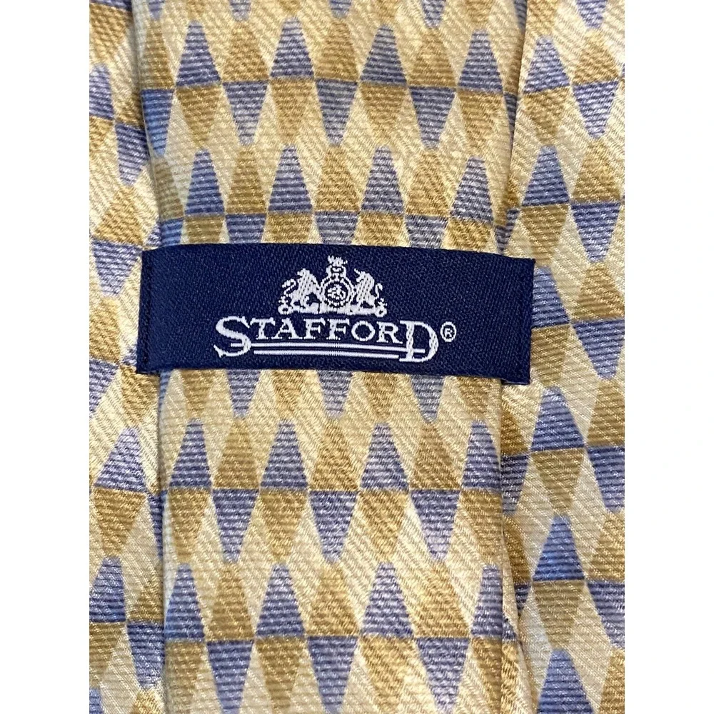 Mens Stanford Geometric Golden Tan Blue Neck Silk Tie 58